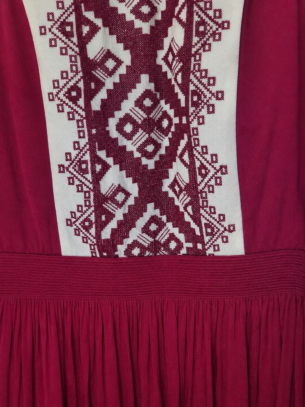 Anita Dongre Burgundy Geometric Embroidered Boho Maxi Dress Size 14 - Picture 3 of 8